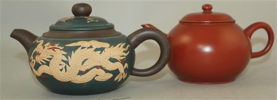 Two Chinese Yixing pottery teapots and covers, 19th and 20th century, 17cm